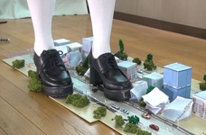 Giantess walking around the city Thick sole heel lace-up shoes